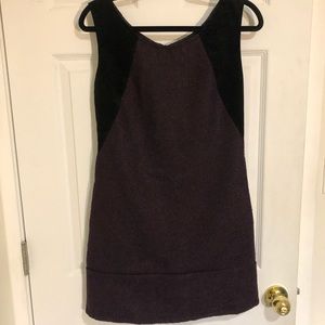 Unique sheath mini dress purple with black corduroy accents